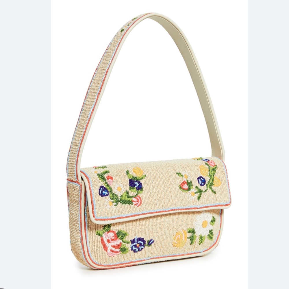 Staud Tommy Beaded Bag Cream Floral